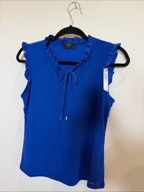 Tahari Bold Blue Ruffle Tie-Neck Sleeveless Camisole